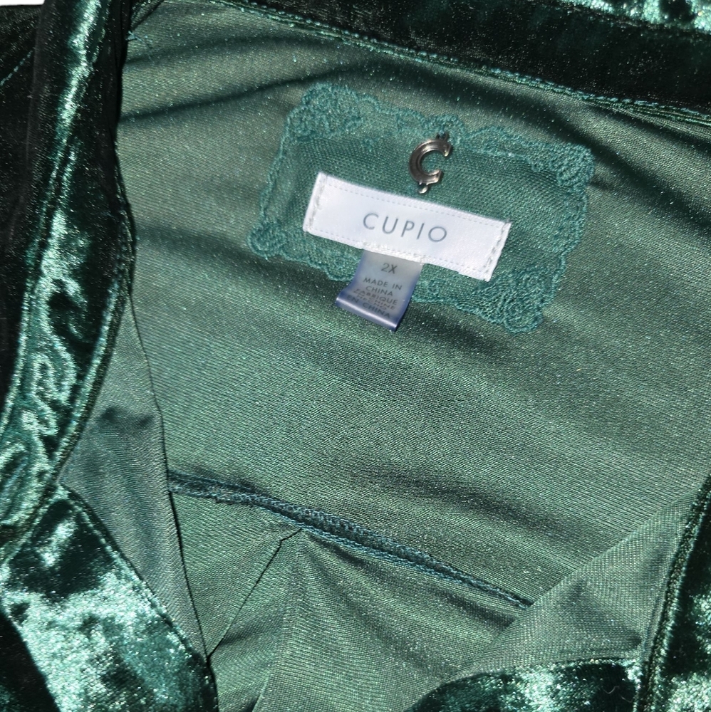 Cupio Emerald Velvet Blouse 2X Long Sleeve Festive/Workwear Button Down - Picture 4 of 10